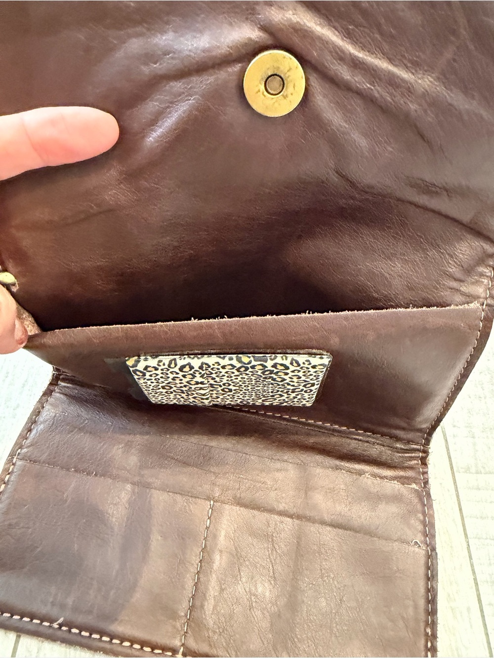 Upcycled Leopard Print Wristlet Clutch - Brown - Picture 3 of 8